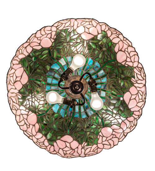 Three Light Pendant from the Tiffany Cabbage Rose collection in Mahogany Bronze finish