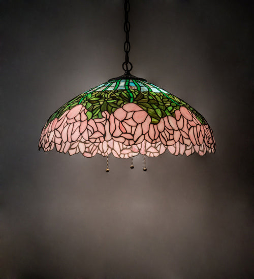 Three Light Pendant from the Tiffany Cabbage Rose collection in Mahogany Bronze finish