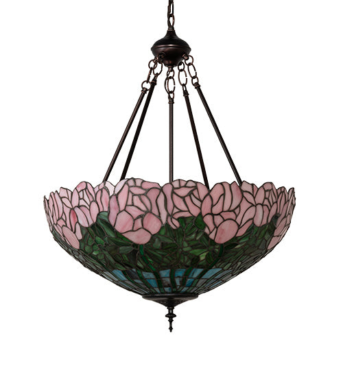 Three Light Pendant from the Cabbage Rose collection in Mahogany Bronze finish