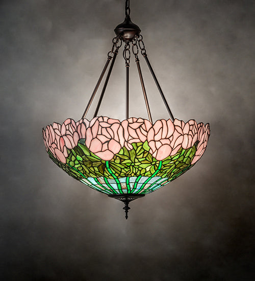 Three Light Pendant from the Cabbage Rose collection in Mahogany Bronze finish