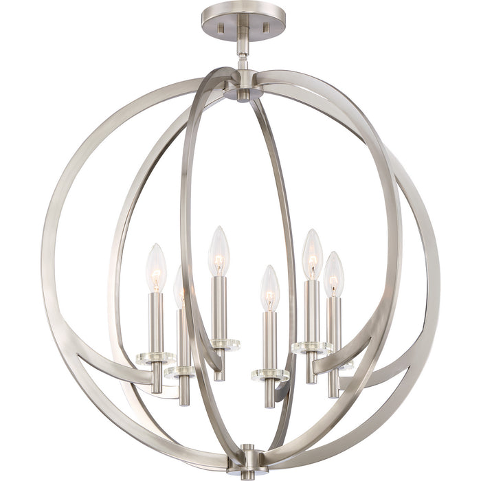 Six Light Semi-Flush Mount from the Orion collection in Brushed Nickel finish