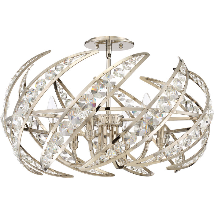 Six Light Semi-Flush Mount from the Crescent collection in Polished Nickel finish