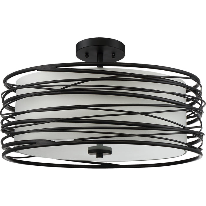 Three Light Semi-Flush Mount from the Spiral collection in Mystic Black finish