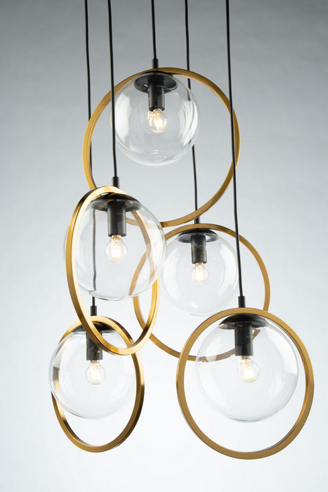 Five Light Pendant from the Lugano collection in Black & Vintage Brass finish