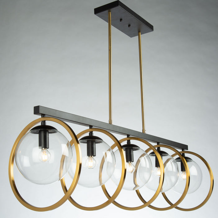 Five Light Island Pendant from the Lugano collection in Black & Vintage Brass finish
