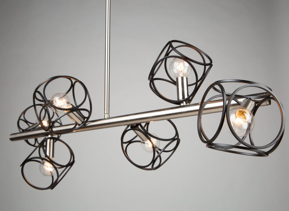 Six Light Island Pendant from the Sorrento collection in Matte Black & Satin Nickel finish