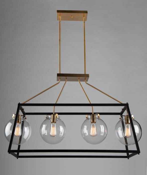 Four Light Island Pendant from the Bridgetown collection in Black & Harvest Brass finish