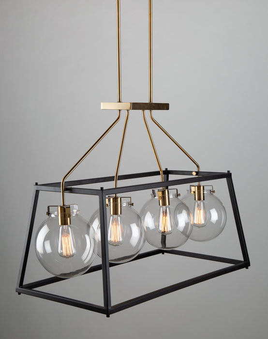 Four Light Island Pendant from the Bridgetown collection in Black & Harvest Brass finish