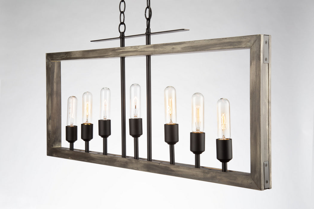 Seven Light Island Pendant from the Gatehouse collection in Beach Wood & Black finish