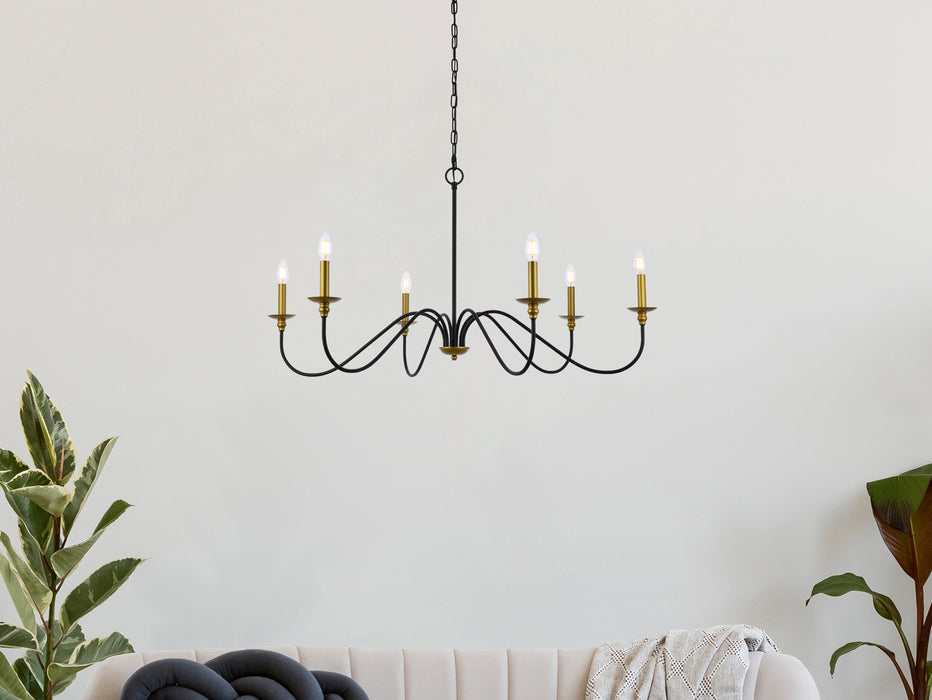 Six Light Chandelier from the Rohan collection in Brass And Black finish