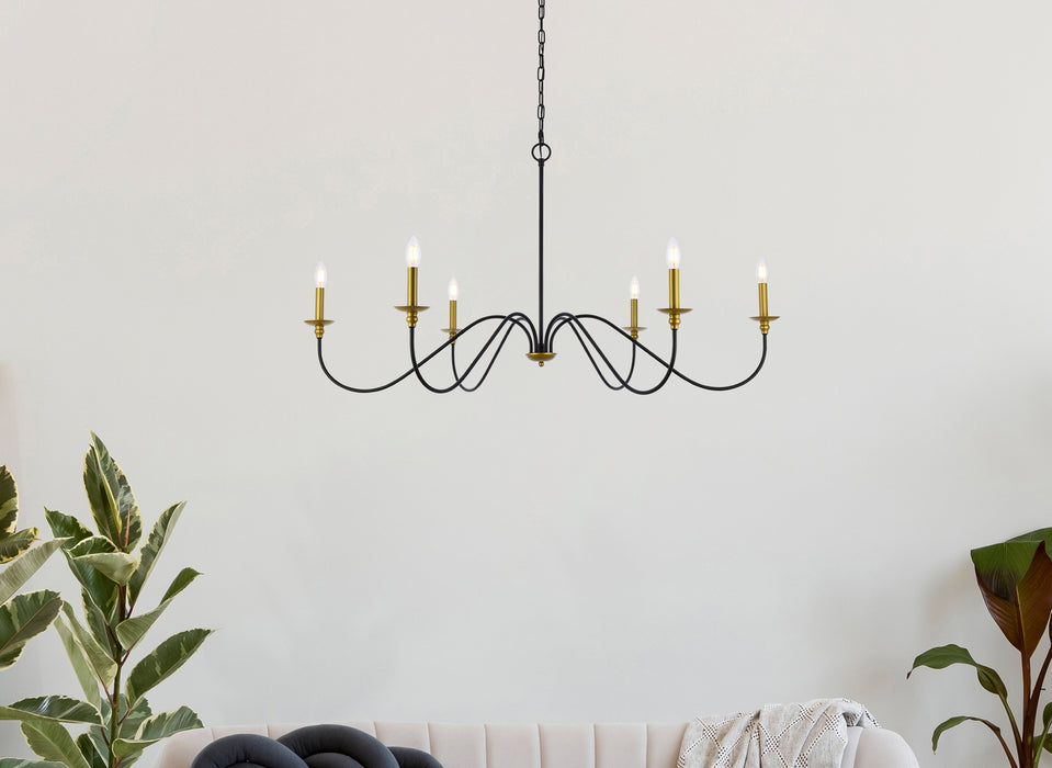 Six Light Chandelier from the Rohan collection in Brass And Black finish