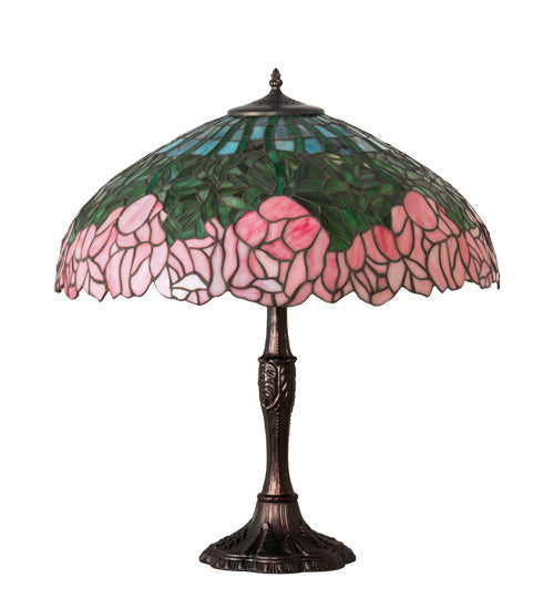 Three Light Table Lamp from the Tiffany Cabbage Rose collection in Mahogany Bronze finish