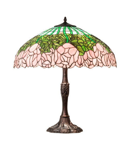 Three Light Table Lamp from the Tiffany Cabbage Rose collection in Mahogany Bronze finish