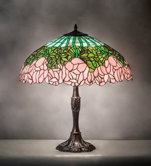 Three Light Table Lamp from the Tiffany Cabbage Rose collection in Mahogany Bronze finish