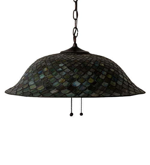 Three Light Pendant from the Tiffany Fishscale collection in Mahogany Bronze finish