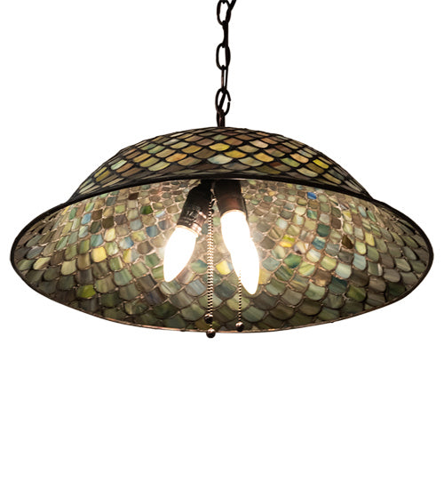 Three Light Pendant from the Tiffany Fishscale collection in Mahogany Bronze finish