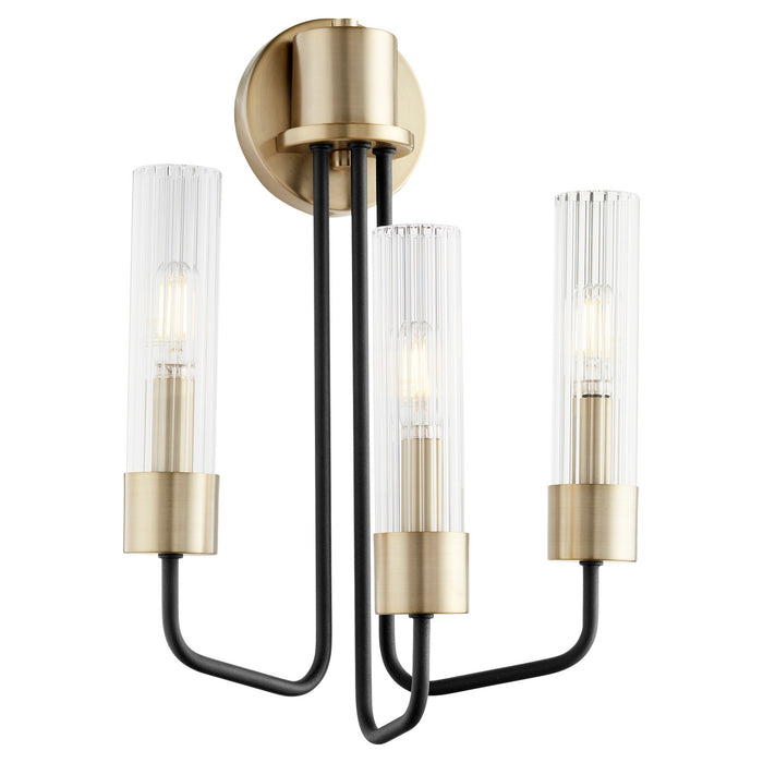 Three Light Wall Mount from the Helix collection in Noir w/ Aged Brass finish