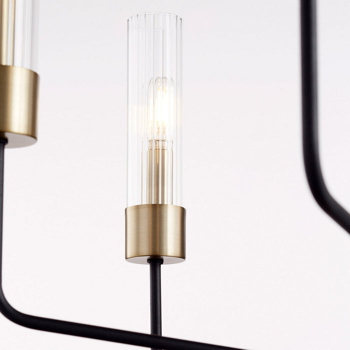 Six Light Chandelier from the Helix collection in Noir w/ Aged Brass finish