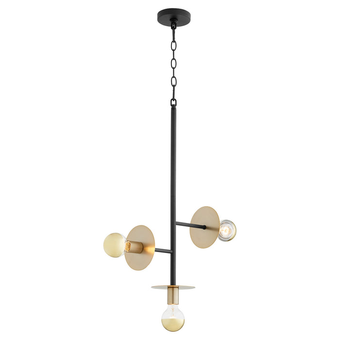 Three Light Pendant from the Voyager collection in Noir w/ Aged Brass finish
