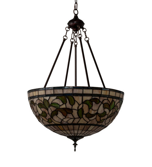 Three Light Pendant from the Tiffany Turning Leaf collection in Mahogany Bronze finish
