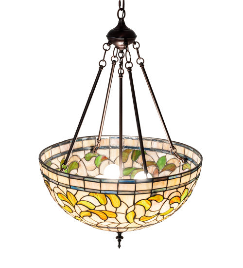 Three Light Pendant from the Tiffany Turning Leaf collection in Mahogany Bronze finish