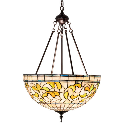 Three Light Pendant from the Tiffany Turning Leaf collection in Mahogany Bronze finish