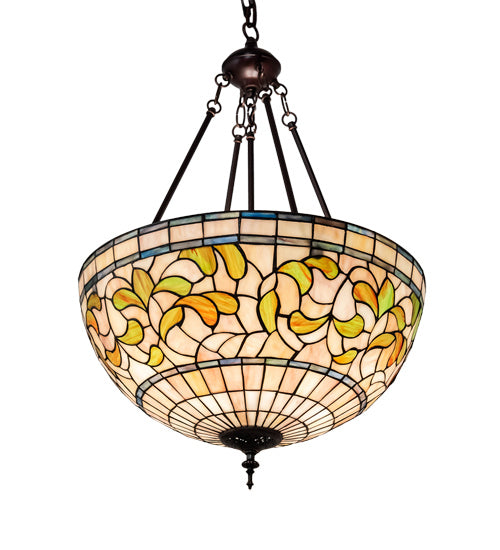 Three Light Pendant from the Tiffany Turning Leaf collection in Mahogany Bronze finish