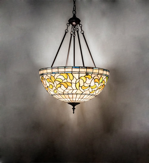 Three Light Pendant from the Tiffany Turning Leaf collection in Mahogany Bronze finish