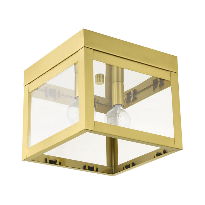 Two Light Flush Mount from the Nyack collection in Satin Brass finish