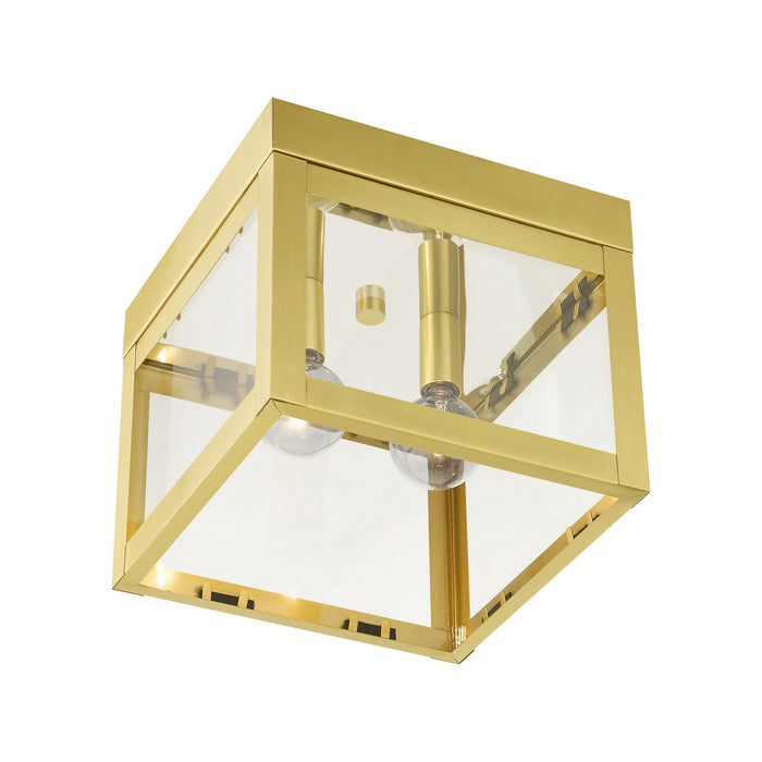 Two Light Flush Mount from the Nyack collection in Satin Brass finish