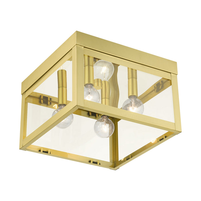 Four Light Flush Mount from the Nyack collection in Satin Brass finish
