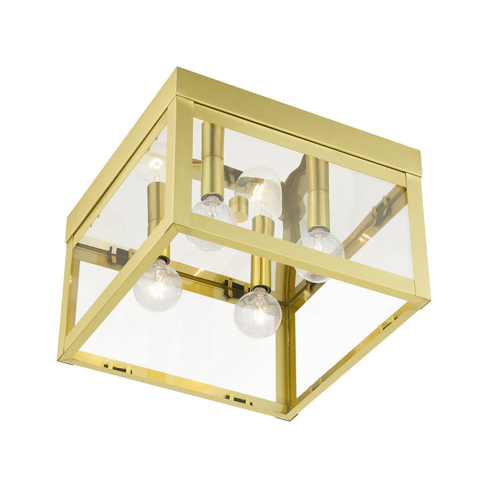 Four Light Flush Mount from the Nyack collection in Satin Brass finish