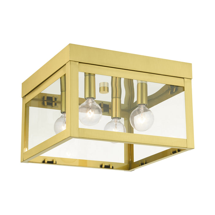 Four Light Flush Mount from the Nyack collection in Satin Brass finish