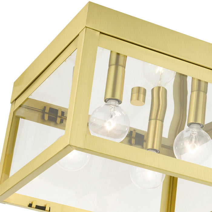 Four Light Flush Mount from the Nyack collection in Satin Brass finish