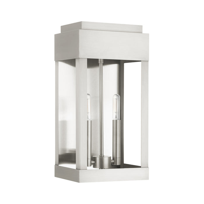 Two Light Outdoor Wall Lantern from the York collection in Brushed Nickel finish