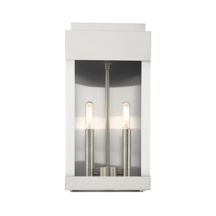 Two Light Outdoor Wall Lantern from the York collection in Brushed Nickel finish