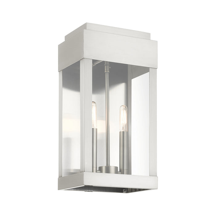 Two Light Outdoor Wall Lantern from the York collection in Brushed Nickel finish