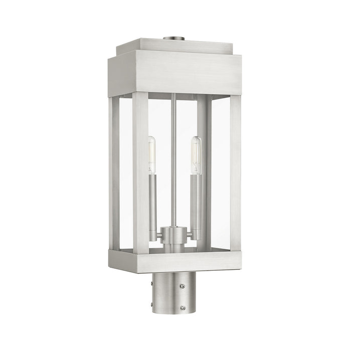 Two Light Outdoor Post Top Lantern from the York collection in Brushed Nickel finish
