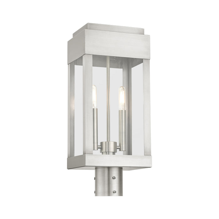 Two Light Outdoor Post Top Lantern from the York collection in Brushed Nickel finish