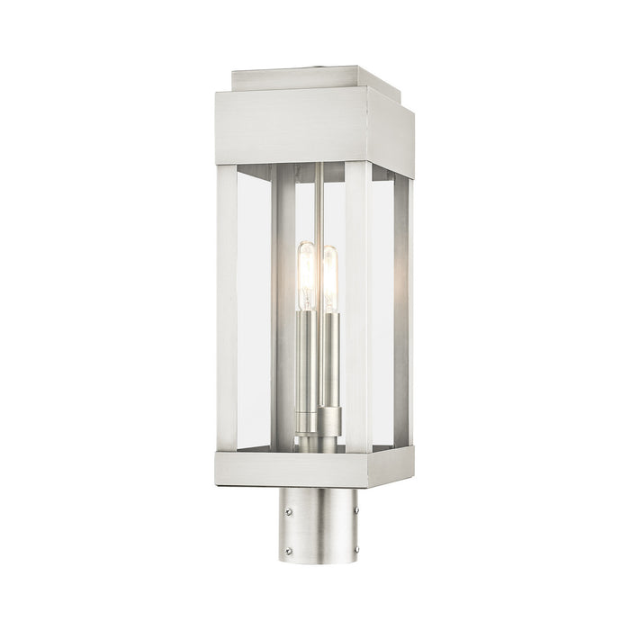Two Light Outdoor Post Top Lantern from the York collection in Brushed Nickel finish