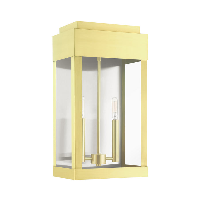 Two Light Outdoor Wall Lantern from the York collection in Satin Brass finish