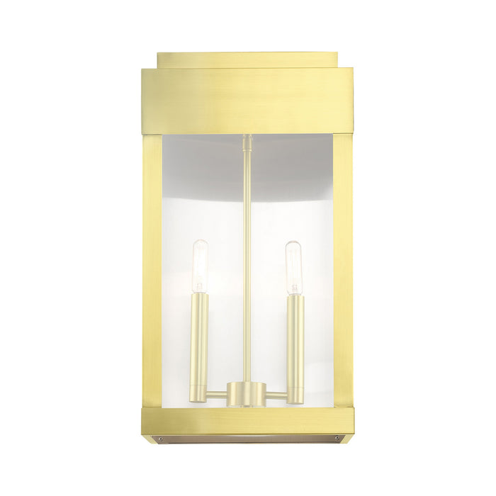 Two Light Outdoor Wall Lantern from the York collection in Satin Brass finish