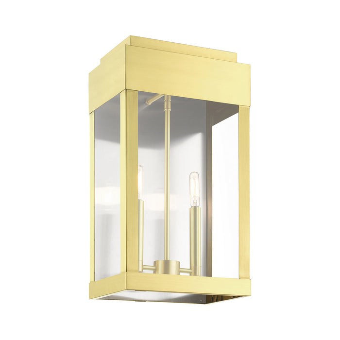 Two Light Outdoor Wall Lantern from the York collection in Satin Brass finish