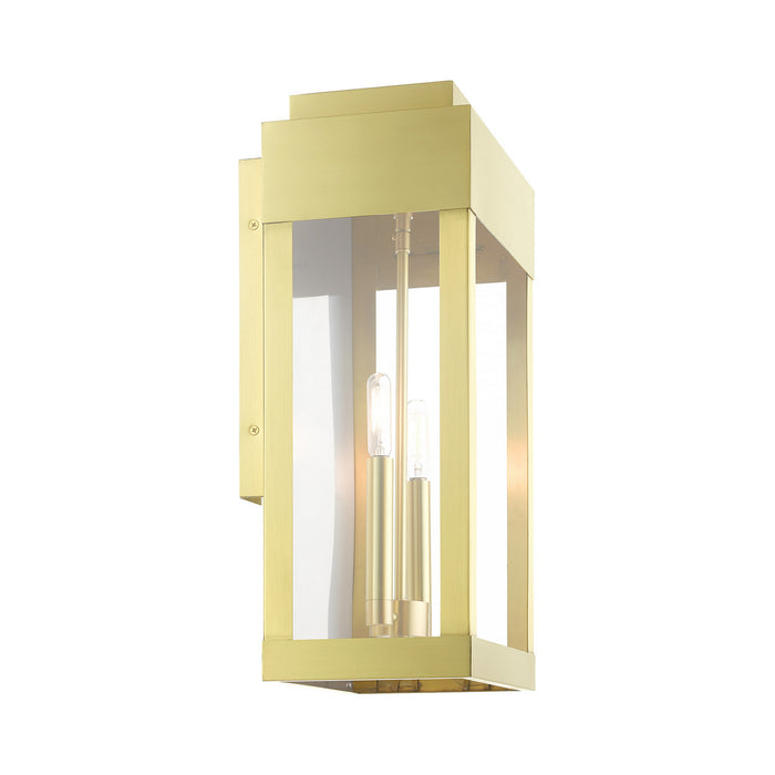 Two Light Outdoor Wall Lantern from the York collection in Satin Brass finish