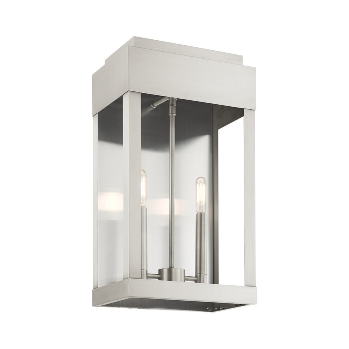 Two Light Outdoor Wall Lantern from the York collection in Brushed Nickel finish
