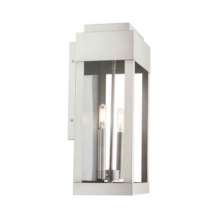 Two Light Outdoor Wall Lantern from the York collection in Brushed Nickel finish