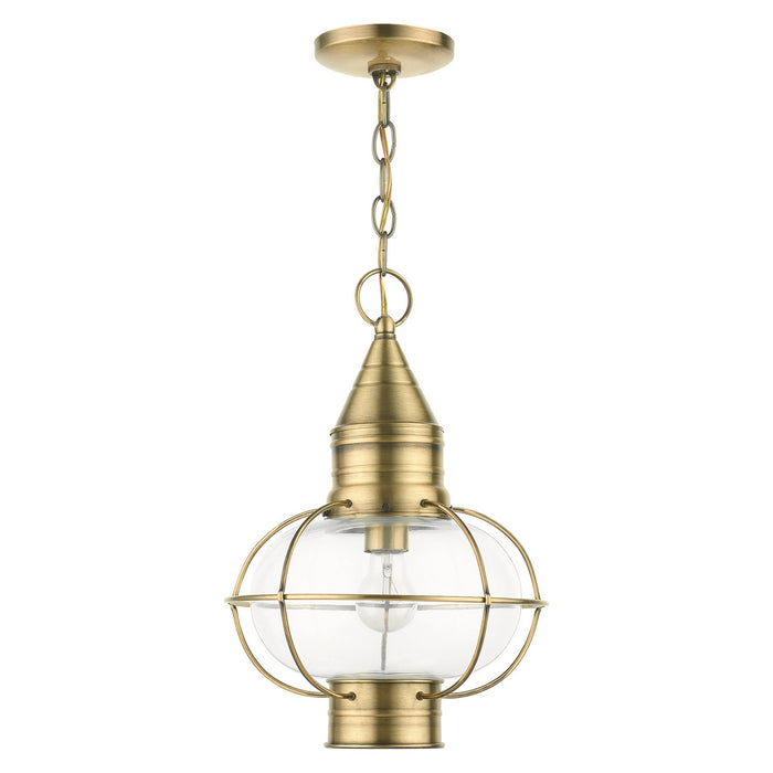 One Light Outdoor Pendant from the Newburyport collection in Antique Brass finish