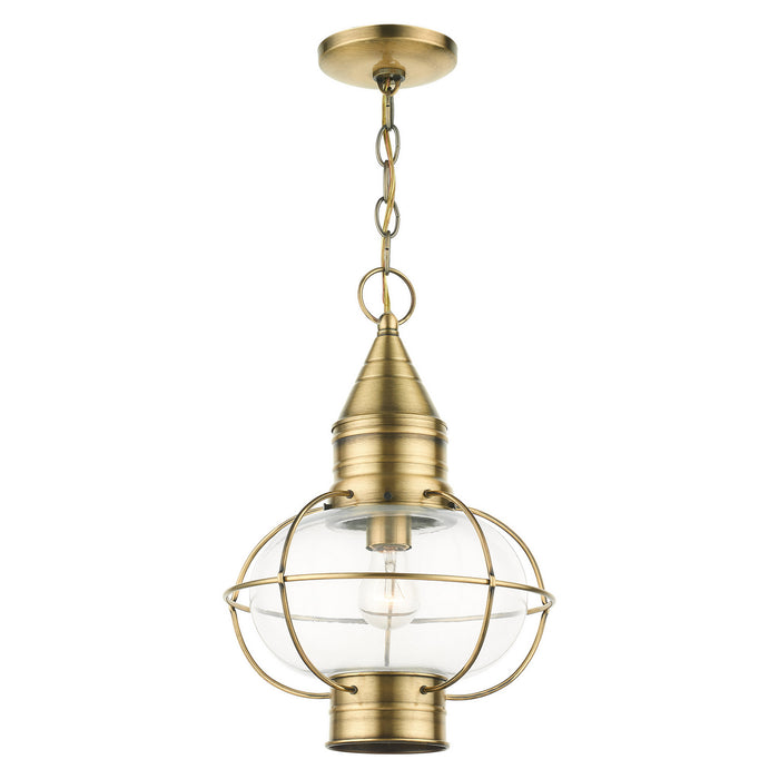 One Light Outdoor Pendant from the Newburyport collection in Antique Brass finish