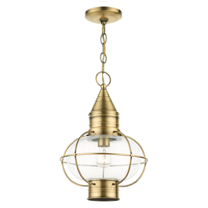 One Light Outdoor Pendant from the Newburyport collection in Antique Brass finish