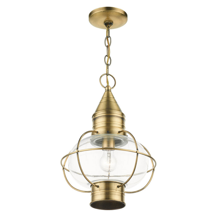 One Light Outdoor Pendant from the Newburyport collection in Antique Brass finish